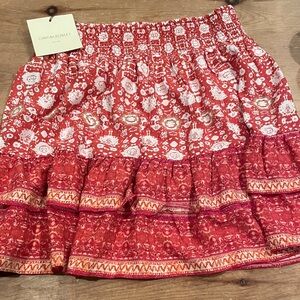 NWT Cynthia Rowley Smocked Ruffled Mini Skirt boho Prairie Southwestern L